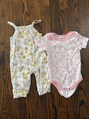 Laura Ashley Baby Pink Floral Onesie and Yellow Floral Jumpsuit
